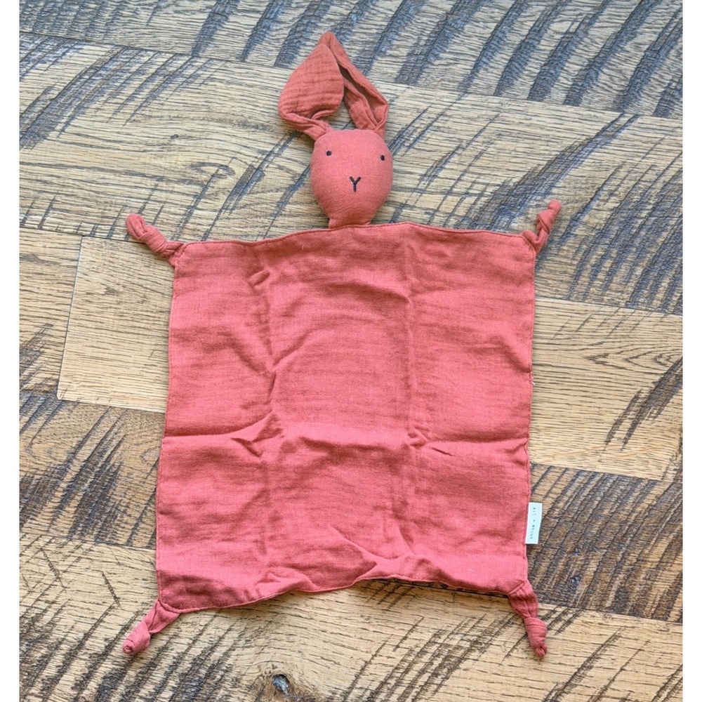 Bunny Lovey Security Blanket Rust/Brown Cotton‎ Muslin Baby Snuggles 11"x11"